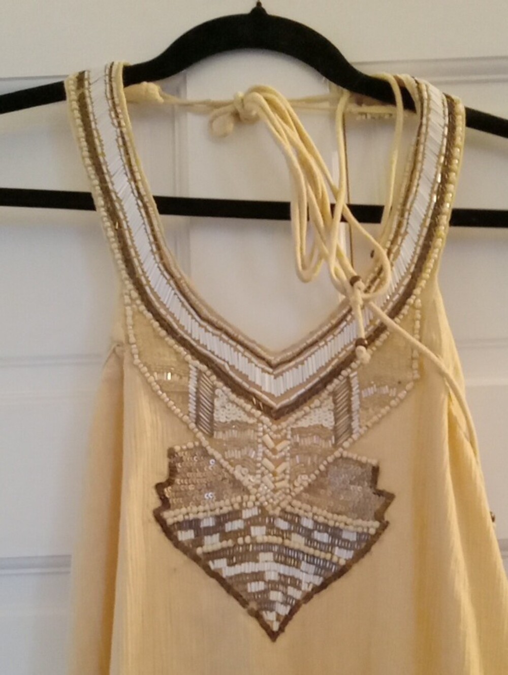 NWT Love Sam Embellished Aztec Bib Halter Boho Maxi Dress Cream Size S